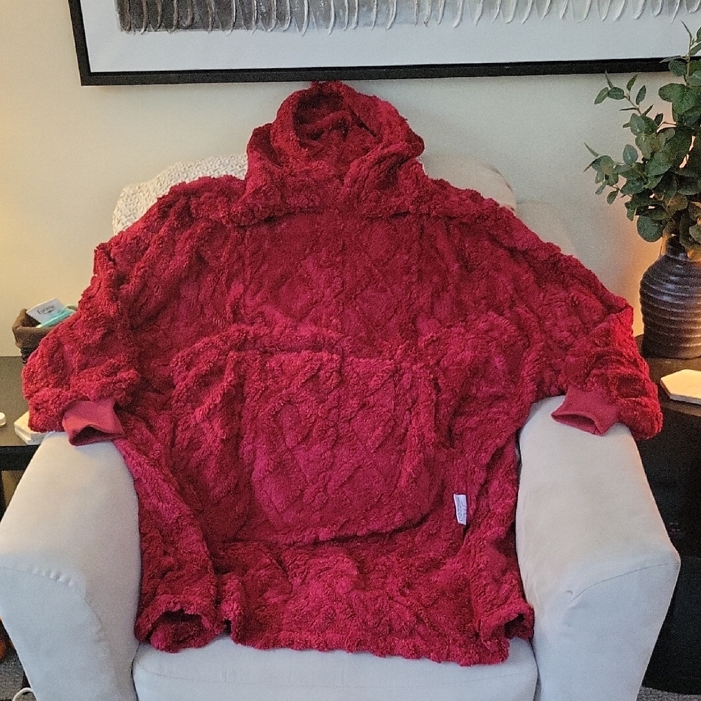 Cozy Red Hooded Blanket Sweatshirt